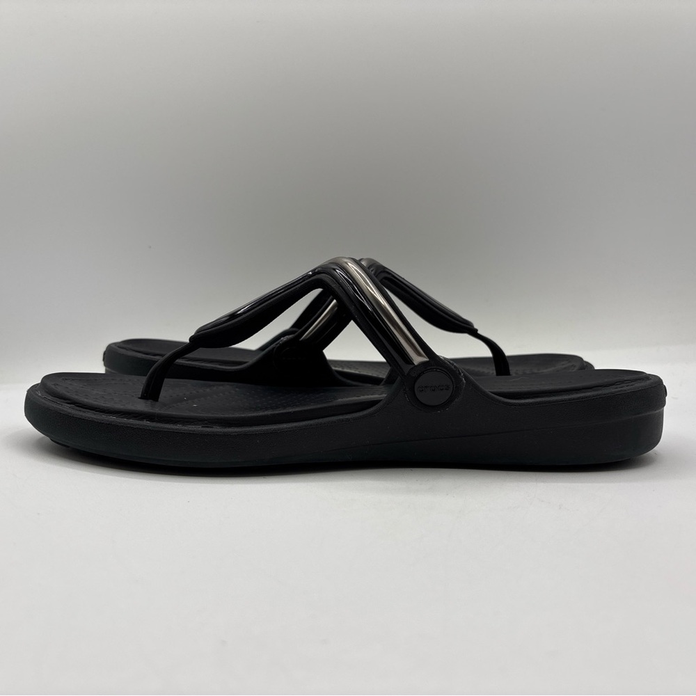 Crocs Sanrah Metal Block Wedge Black Women’s Size 10 205470 Dual Comfort Sandal - Picture 13 of 16